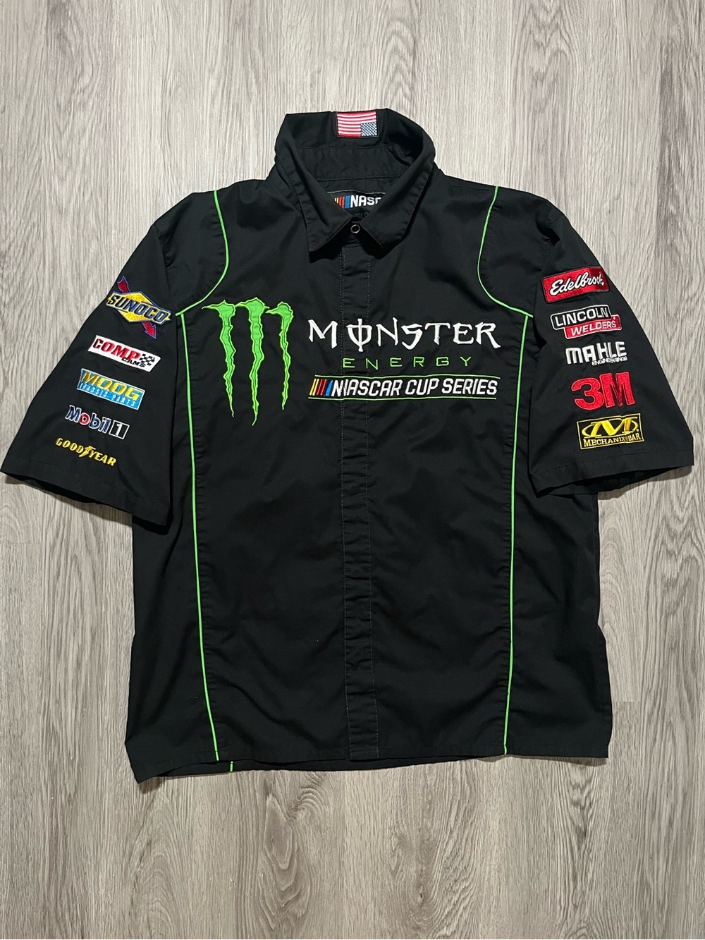 MONSTER NASCAR cup series JH design pit crew racing button shirt men’s medium